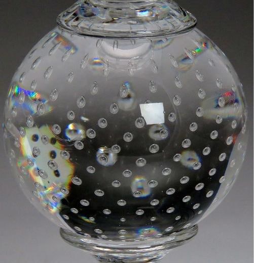 Large Impressive American Cut & Etched Glass Vase w Controlled Bubble Stem - 6