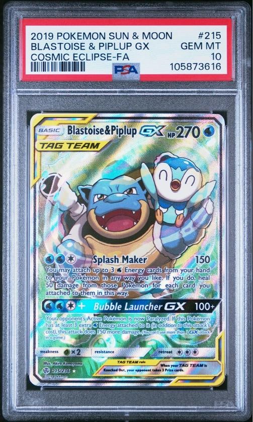 2019 POKEMON SUN & MOON COSMIC ECLIPSE FULL ART/BLASTOISE & PIPLUP GX PSA 10 (1 of 2)