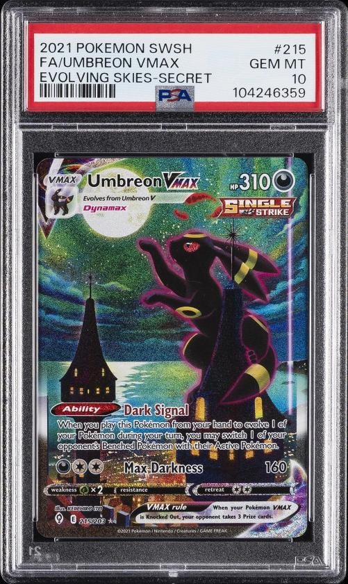 2021 POKEMON SWORD & SHIELD EVOLVING SKIES SECRET FULL ART/UMBREON VMAX PSA 10: Condition: Graded - PSA 10: Professionally graded ,Graded: Yes,Set: 2021 POKEMON SWORD & SHIELD EVOLVING SKIES,Game: PokÃÂ©mon TCG,Character: FULL ART/UMBREON VMAX,Card Name: FULL