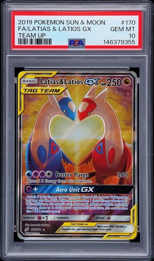 PSA 10 Latias & Latios GX Team Up 170/181 GEM MINT Graded Pokemon Card: Condition: Graded - PSA 10: Professionally graded ,Card Name: Latios,Character: Latios,Speciality: GX,Card Size: Standard,Rarity: Rare,Autographed: No,Game: PokÃÂ©mon TCG,Language: