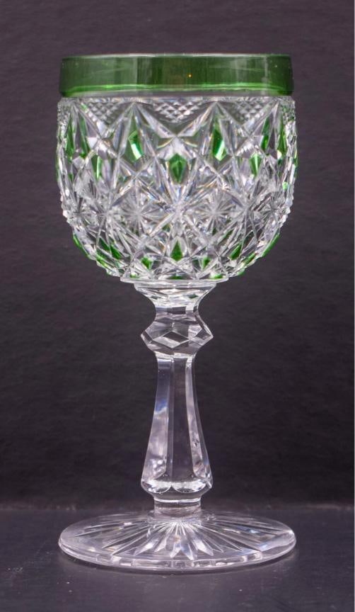 Baccarat Green Cut to Clear Hock Wine Glass - Nice, Circa 1920: Baccarat Green Cut to Clear Hock Wine - Nice, Circa 1920. Very good condition. Measures 5" high by 2 1/2" wide. 