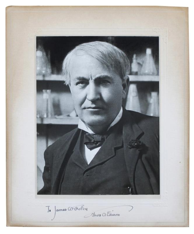Thomas Edison "To James W Hopey" Signed 6.5x8.5 Matted Photo BAS: Condition: Used: An item that has been used previously. ,Autograph Authentication: Beckett,Original/Reproduction: Original,PRODUCT_COA: Beckett,PRODUCT_SIGNED_BY_NAME: Thomas Edison,Country of