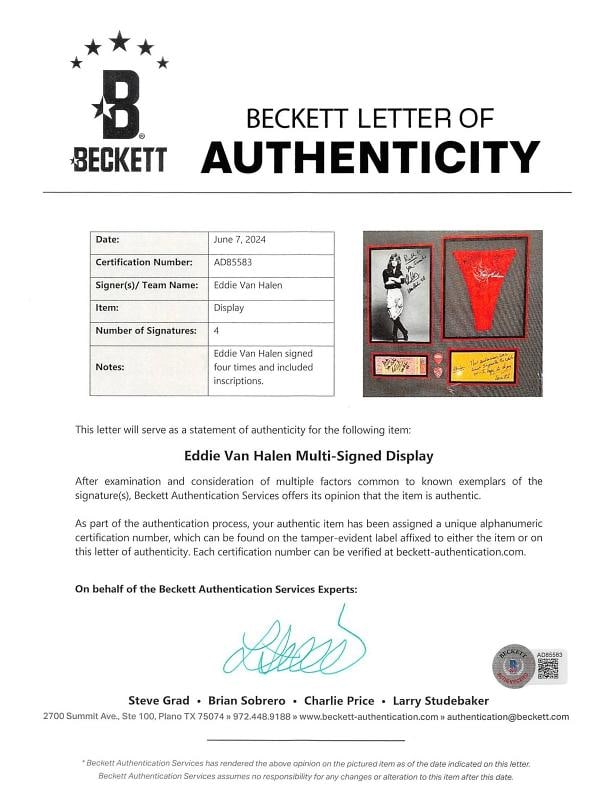Eddie Van Halen Van Halen Authentic Signed Framed Display BAS - 6