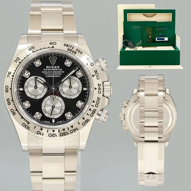 NEW 2024 PAPERS Rolex Daytona Ghost Black Diamond Chrono 126509 White Gold Watch (1 of 7)
