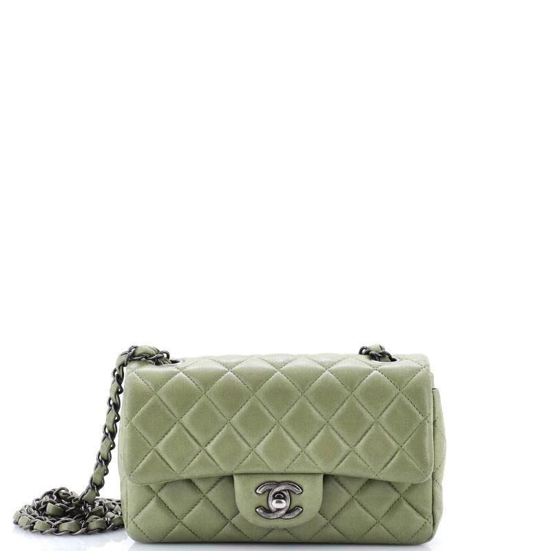Chanel Classic Single Flap Bag Quilted Lambskin Mini: Condition: Pre-owned - Good,Brand: Chanel,Exterior Material: Leather,Style: Cross Body Bags,Exterior Color: Green,Department: Women,Size: Mini 
