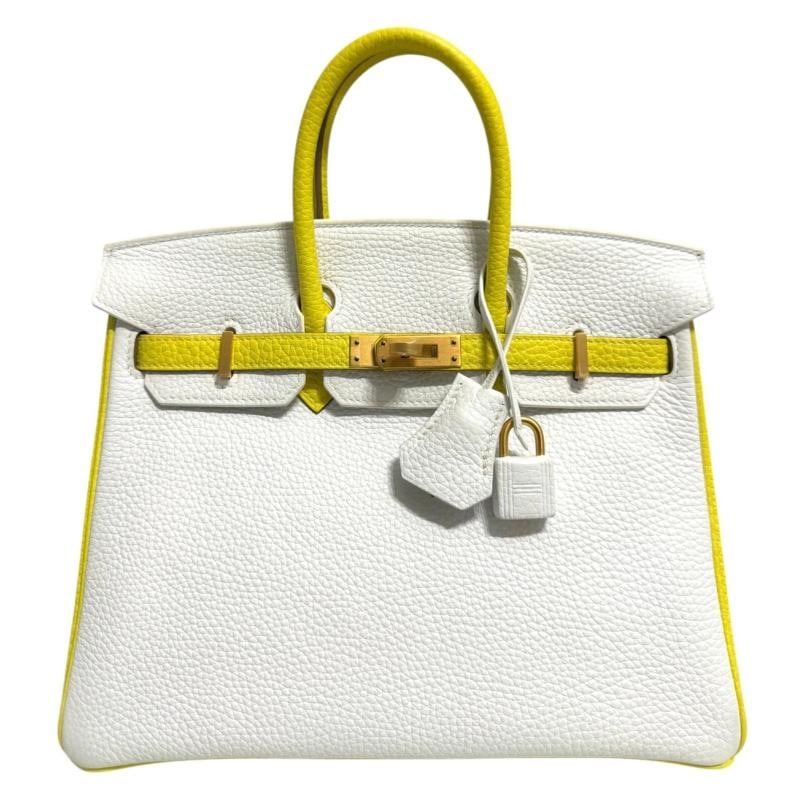 Hermes Birkin 25 Special Order White & Lime Yellow Leather Brushed Gold Hardware: Bag Height 8 in, Bag Width 9.75Ã¢â¬Â, Bag Depth 5 in. Condition: New without tags,Brand: HERMÃËS,Exterior Color: White,Department: Women,Lining Color: