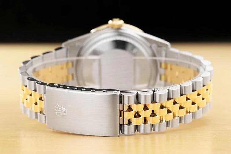 ROLEX DATEJUST 16233 CHAMPAGNE FACTORY DIAMOND SAPPHIRE 18K GOLD STEEL WATCH - 6