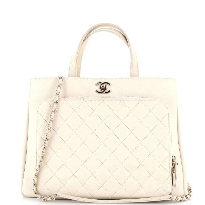 Chanel Business Affinity Tote Quilted Caviar Large: Measurements: Handle Drop 10", Height 10", Width 14", Depth 5", Strap Drop 18" . Condition: Pre-owned - Good,Brand: Chanel,Exterior Material: Leather,Style: Totes,Exterior Color: White,Department: