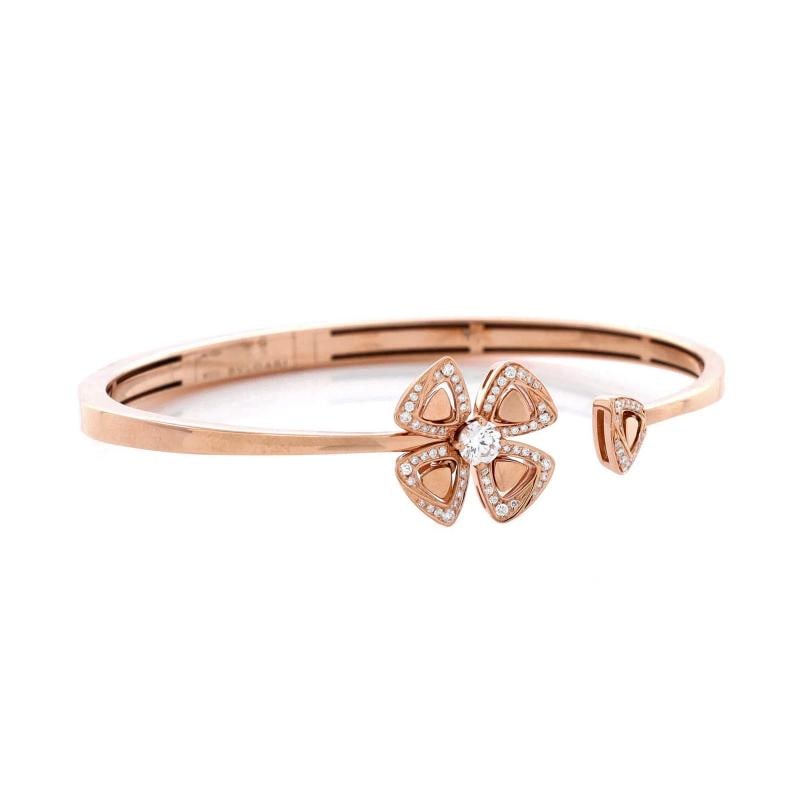 Bvlgari Fiorever Bangle Bracelet 18K Rose Gold with Pave Diamonds - 2