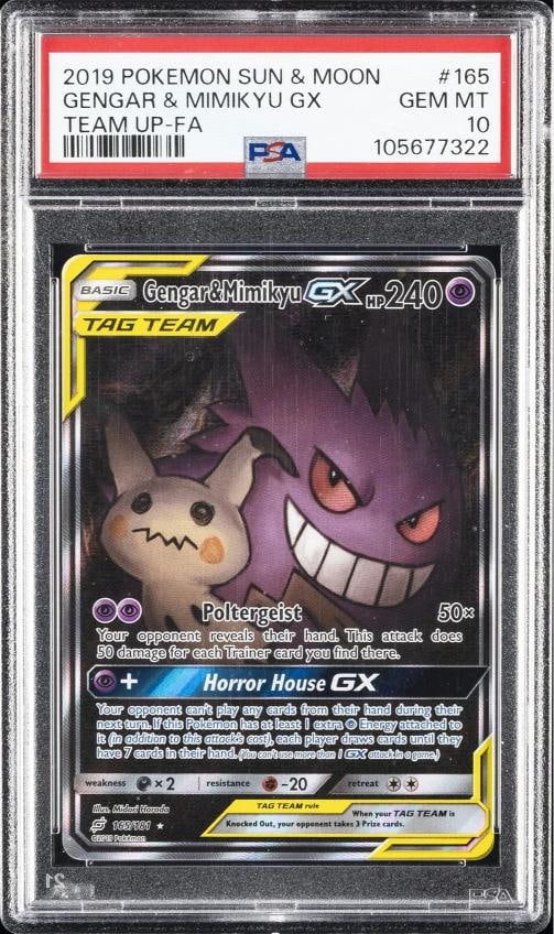 2019 POKEMON SUN & MOON TEAM UP #165 FULL ART/GENGAR & MIMIKYU GX PSA 10: Condition: Graded - PSA 10: Professionally graded ,Graded: Yes,Set: 2019 POKEMON SUN & MOON TEAM UP,Game: PokÃƒÂ©mon TCG,Character: FULL ART/GENGAR & MIMIKYU GX,Card Name: FULL