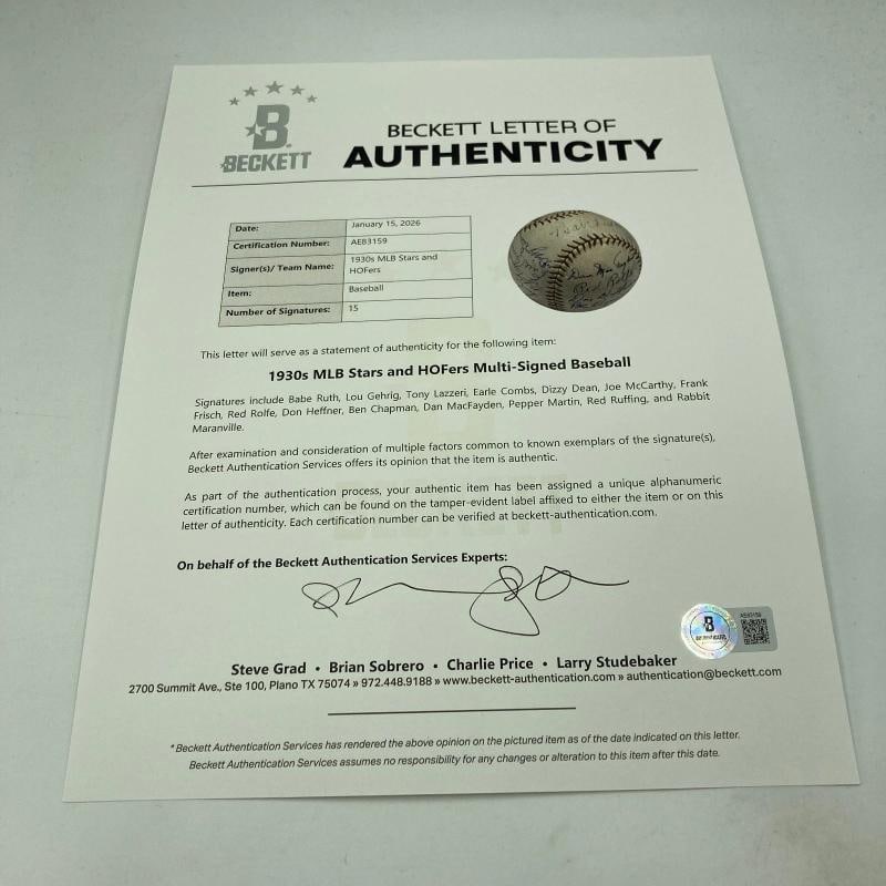 Beautiful Babe Ruth & Lou Gehrig Hall Of Fame Multi Signed Baseball PSA DNA - 12