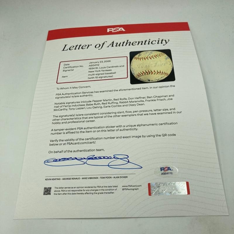 Beautiful Babe Ruth & Lou Gehrig Hall Of Fame Multi Signed Baseball PSA DNA - 9