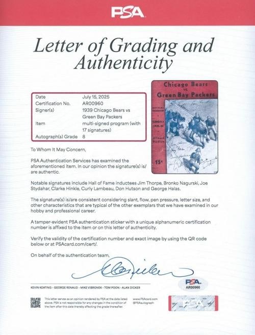 1939 Packers NFL Champs Team Signed Program Curly Lambeau & Jim Thorpe PSA DNA - 3