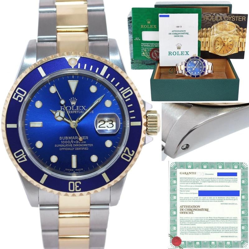 PAPERS 2000 Rolex Submariner 16613 Gold Steel Two Tone Sunburst Blue Watch: Condition: Pre-owned - Excellent,Brand: Rolex,Department: Men,Type: Wristwatch,Country of Origin: Switzerland Brand Rolex (Guaranteed Authentic) Model Submariner Reference Number 16613 Serial Number