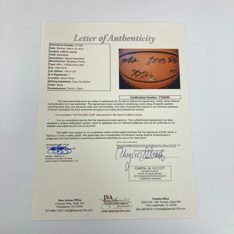 LeBron James "1st Pick 2003 Draft" Rookie Signed Basketball UDA Upper Deck JSA - 2