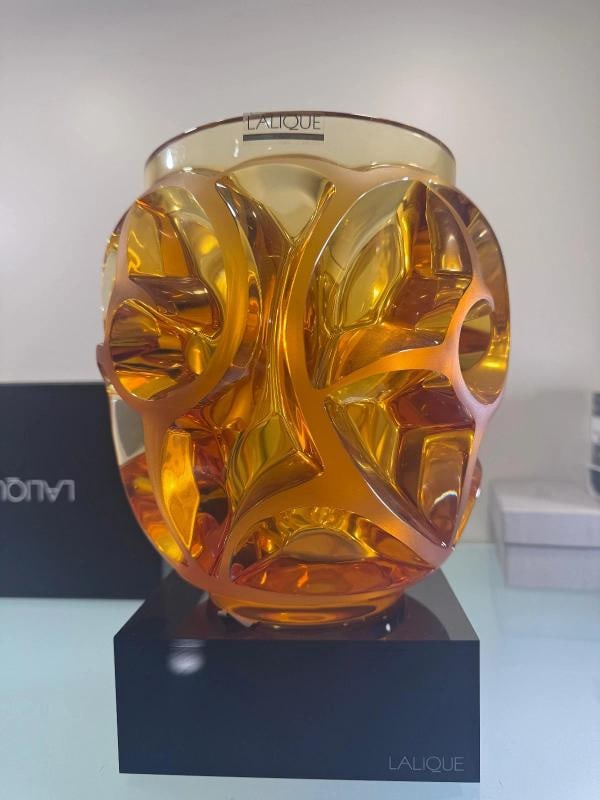 Lalique Tourbillons Vase XL Amber Crystal Ref. 10410700-Offical Lalique - 2