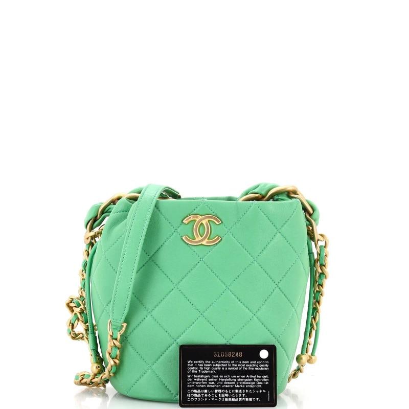 Chanel Entwined Chain Top Handle Drawstring Bucket Bag Quilted Shiny Lambskin - 2