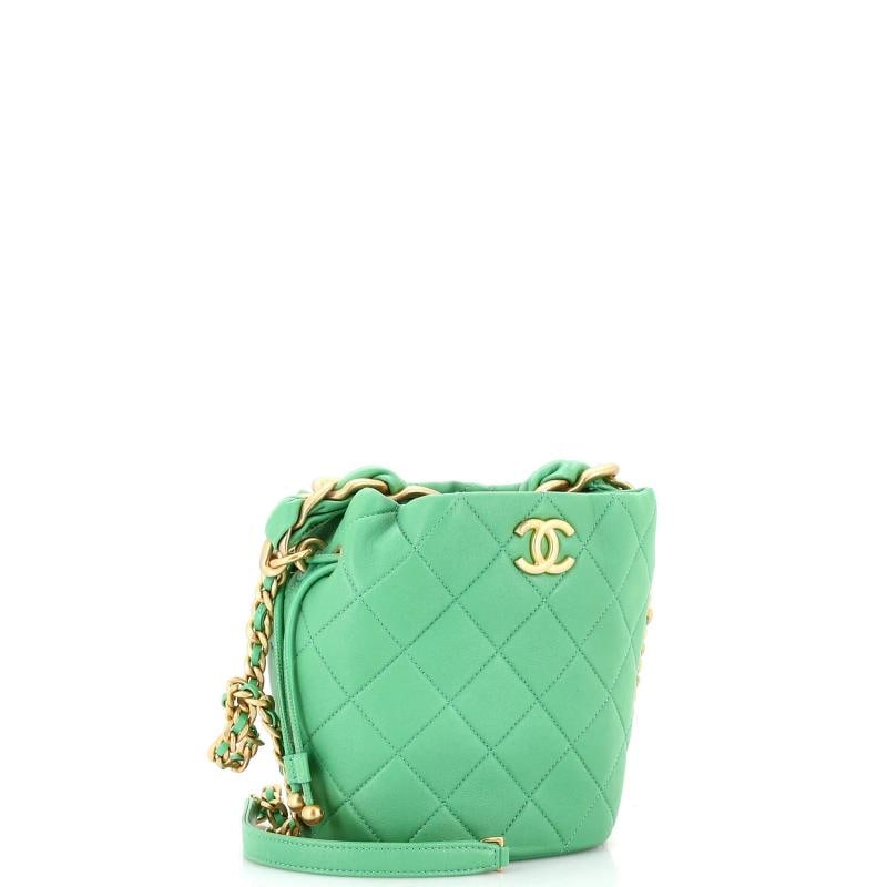 Chanel Entwined Chain Top Handle Drawstring Bucket Bag Quilted Shiny Lambskin - 3