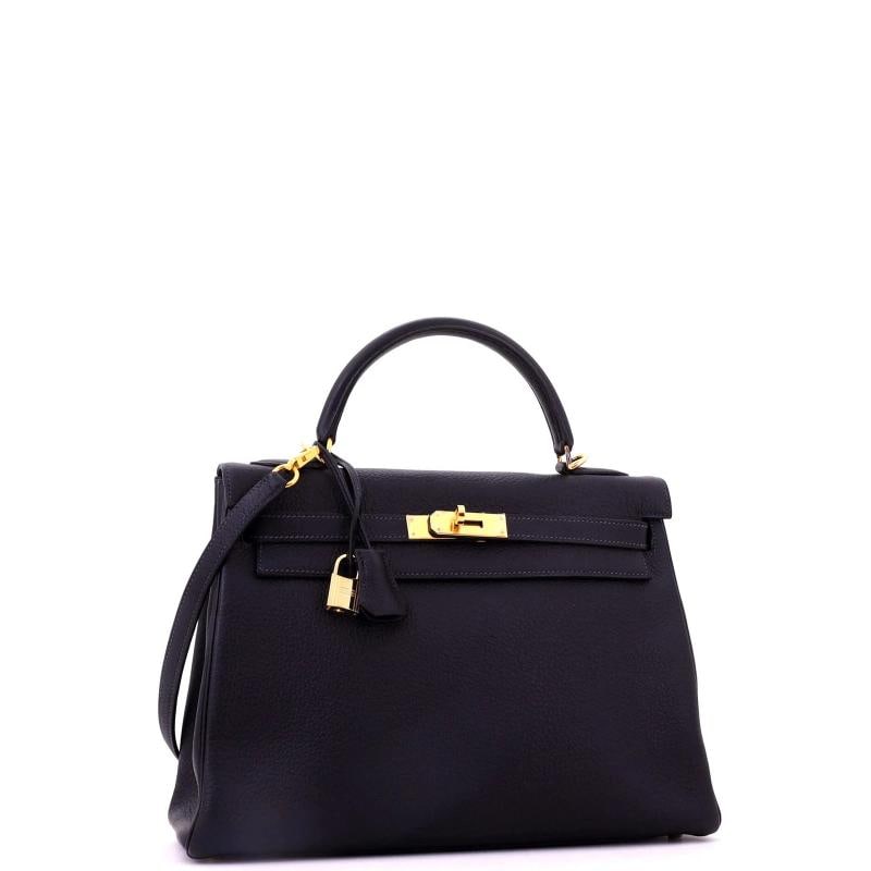 Hermes Kelly Handbag Blue Togo with Gold Hardware 32 - 2
