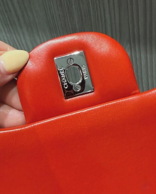 Chanel Lambskin Quilted Jumbo Double Flap in Cayenne Red with Silver Hardware - 12