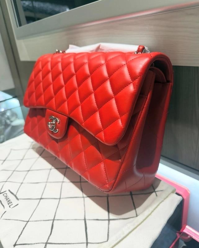 Chanel Lambskin Quilted Jumbo Double Flap in Cayenne Red with Silver Hardware - 3
