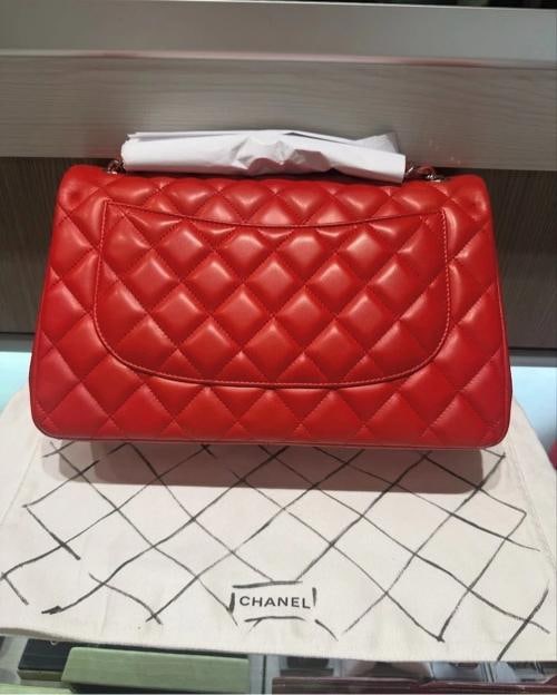 Chanel Lambskin Quilted Jumbo Double Flap in Cayenne Red with Silver Hardware - 4