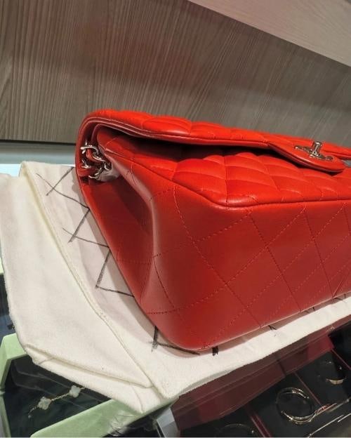 Chanel Lambskin Quilted Jumbo Double Flap in Cayenne Red with Silver Hardware - 5