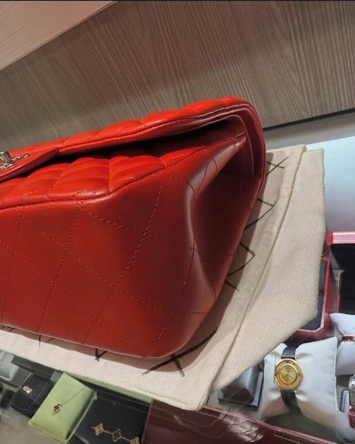 Chanel Lambskin Quilted Jumbo Double Flap in Cayenne Red with Silver Hardware - 6