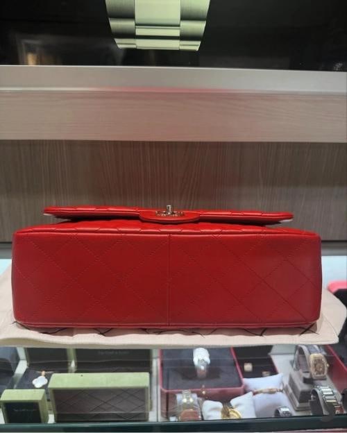 Chanel Lambskin Quilted Jumbo Double Flap in Cayenne Red with Silver Hardware - 7