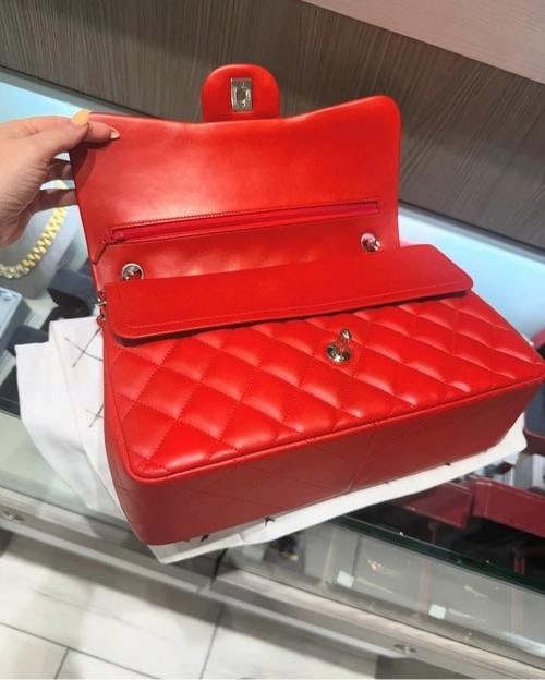 Chanel Lambskin Quilted Jumbo Double Flap in Cayenne Red with Silver Hardware - 8