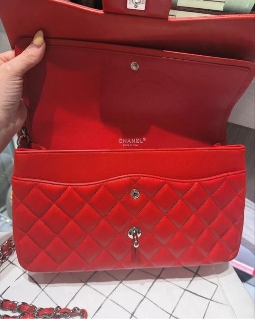 Chanel Lambskin Quilted Jumbo Double Flap in Cayenne Red with Silver Hardware - 9