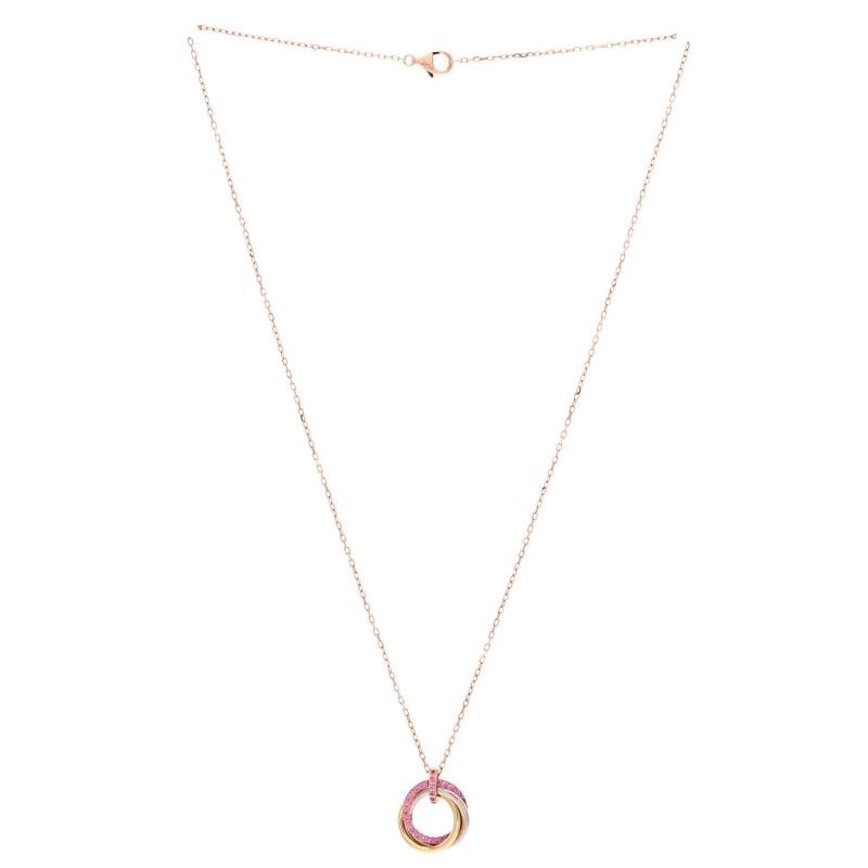Cartier Trinity Pendant Necklace 18K Tricolor Gold with Pave Pink Sapphires - 3
