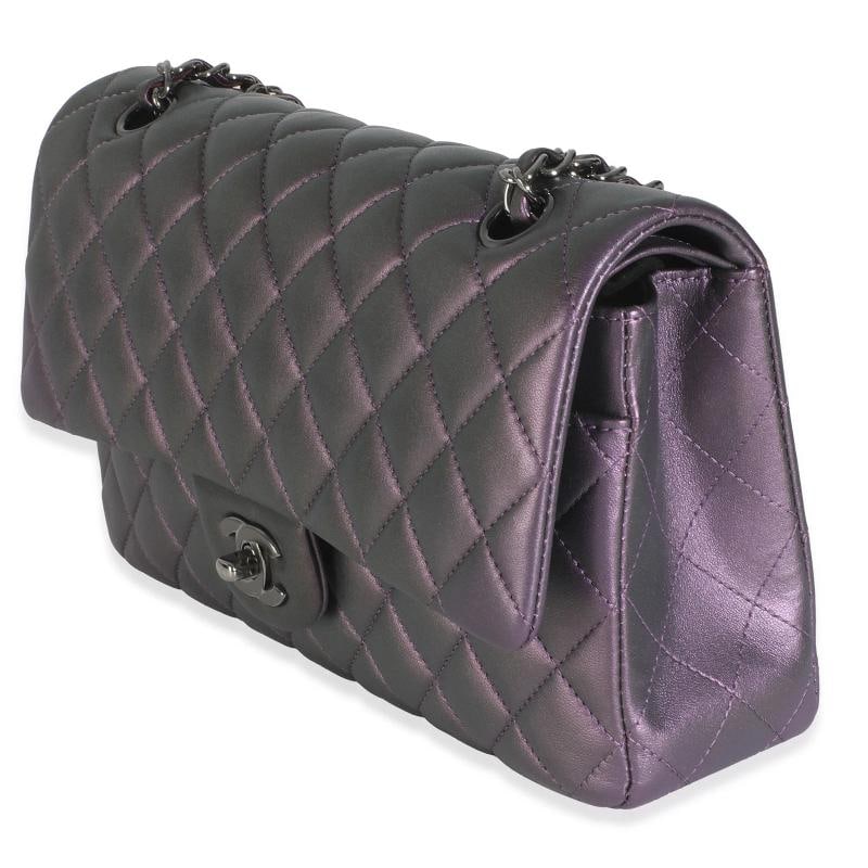 Chanel Purple Quilted Iridescent Lambskin Medium Classic Double Flap Bag - 3