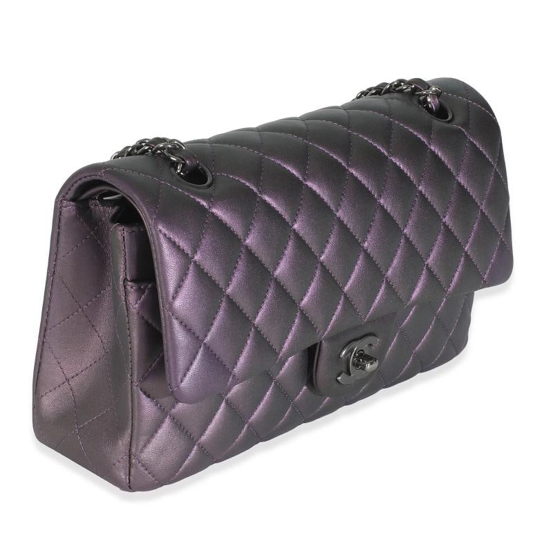 Chanel Purple Quilted Iridescent Lambskin Medium Classic Double Flap Bag - 4
