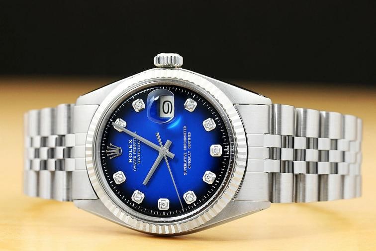 MENS ROLEX DATEJUST BLUE VIGNETTE DIAMOND 18K WHITE GOLD STAINLESS STEEL WATCH - 3