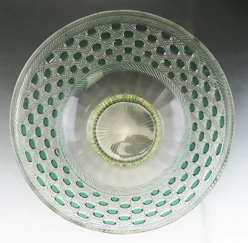 Antique 19th Century Bohemian Czech Cut Green to Clear Glass Punch Bowl - 2