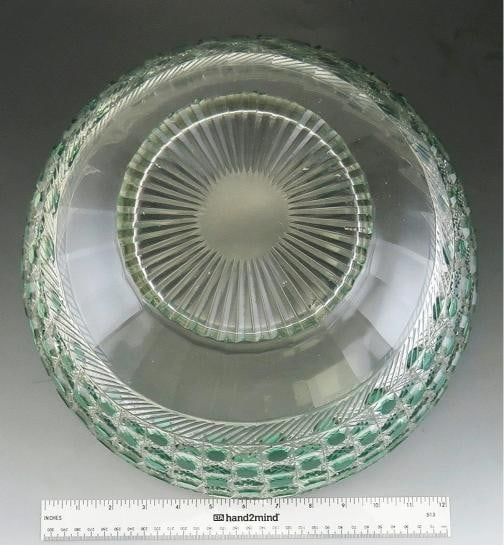 Antique 19th Century Bohemian Czech Cut Green to Clear Glass Punch Bowl - 4