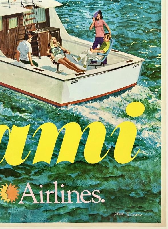 Original Vintage Poster MIAMI NATIONAL AIRLINES Airline Travel South Beach LINEN - 5