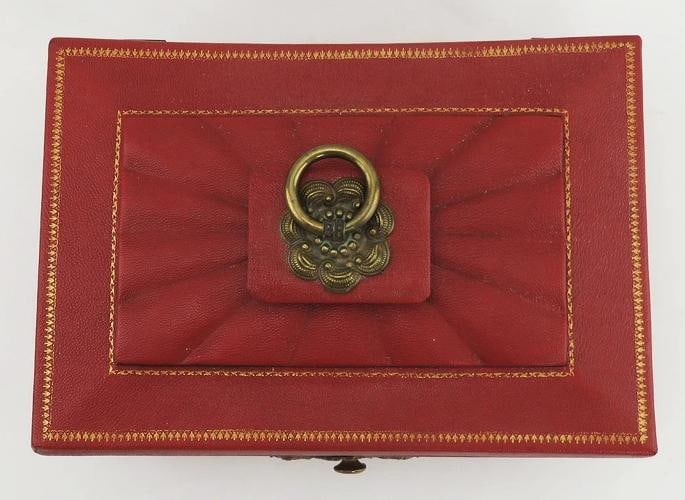 Immaculate Antique English Regency Silk Lined Leather Bound Wooden Gilded Box - 3