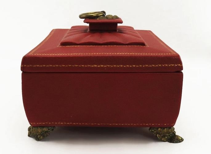 Immaculate Antique English Regency Silk Lined Leather Bound Wooden Gilded Box - 4