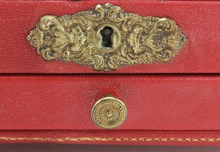 Immaculate Antique English Regency Silk Lined Leather Bound Wooden Gilded Box - 7
