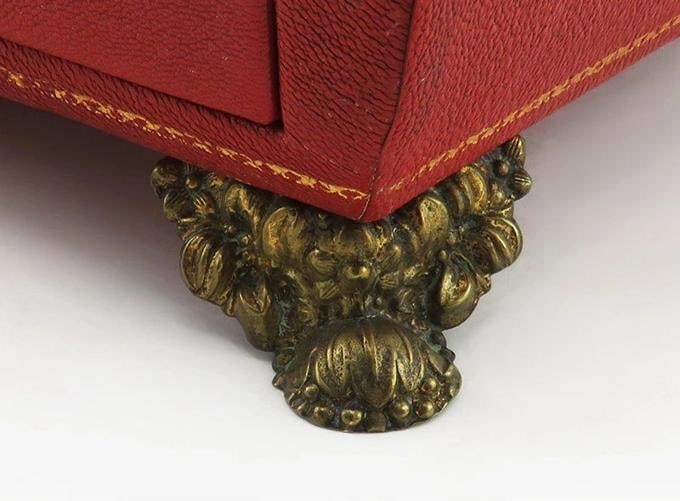 Immaculate Antique English Regency Silk Lined Leather Bound Wooden Gilded Box - 8