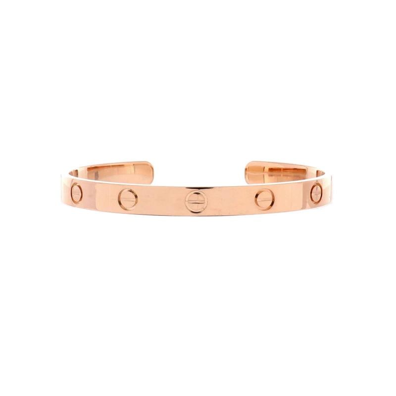 Cartier Love Cuff Bracelet 18K Rose Gold: Condition: Pre-owned - Good,Brand: Cartier,Main Stone: Unknown,Metal: 18K Rose Gold,Metal Purity: 18K,Style: Cuff,Type: Bracelet,Color: Rose Gold,Material: 18K Rose Gold Condition: Great. Minor wear