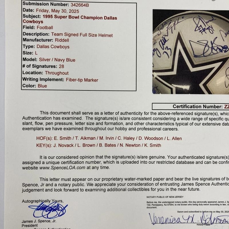 1995 Dallas Cowboys Super Bowl Champs Team Signed Authentic Helmet JSA COA - 19