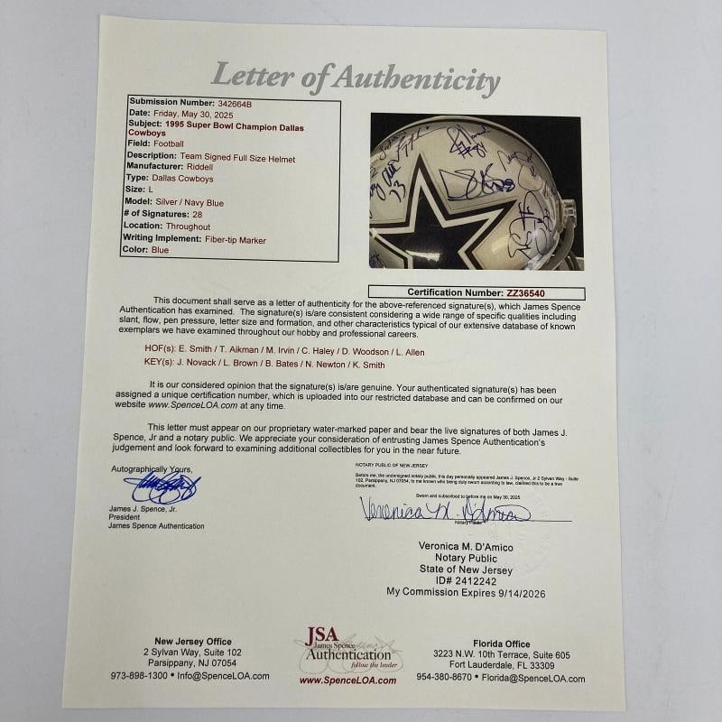1995 Dallas Cowboys Super Bowl Champs Team Signed Authentic Helmet JSA COA - 2