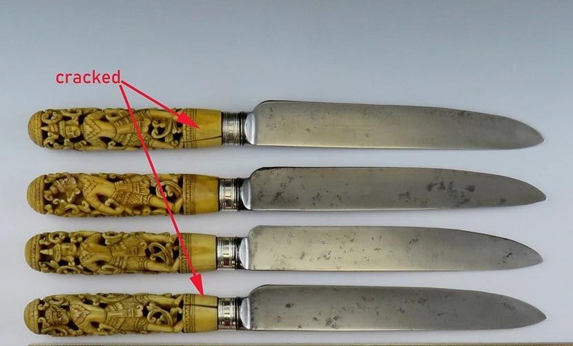 4 Antique Thai Hand Carved Stag Sheffield blades Knives10 3/4" - 8