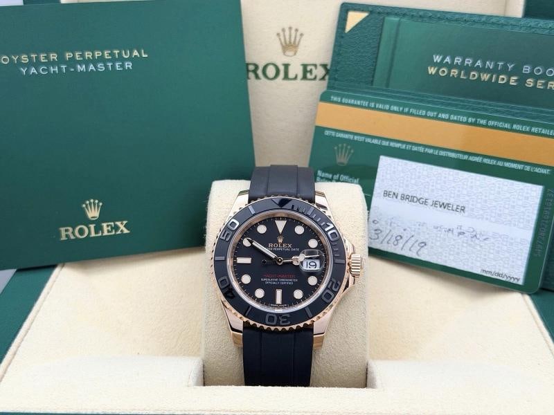 Rolex Yacht Master Oysterflex 116655 40mm Black Dial 18k Rose Gold Box Paper - 2