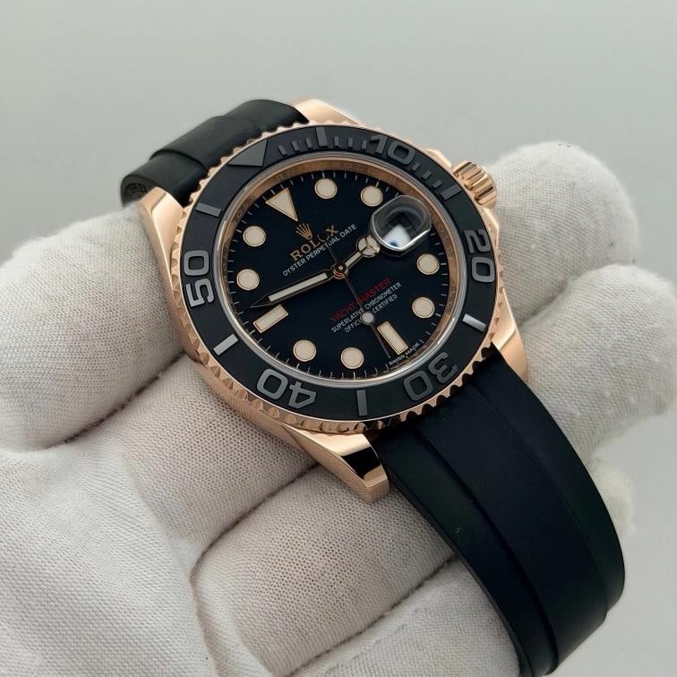 Rolex Yacht Master Oysterflex 116655 40mm Black Dial 18k Rose Gold Box Paper - 3
