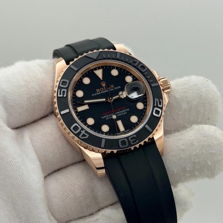 Rolex Yacht Master Oysterflex 116655 40mm Black Dial 18k Rose Gold Box Paper - 4