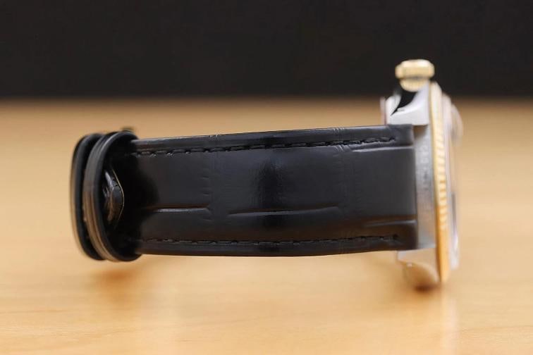 ROLEX MENS DATEJUST 16013 SILVER DIAL 18K GOLD STEEL WATCH w/ BLACK LEATHER BAND - 8